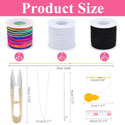Cordón elástico de 1 mm para pulseras y manualidades con kit de tijeras y enhebradores 3