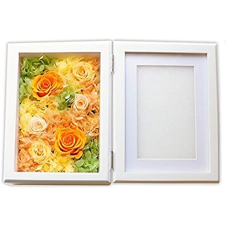 Amazon Co Jp プレゼント 花 プリザーブドフラワー フォトフレーム 記念日 ２l判 ハガキ写真対応 花束贈呈や誕生日プレゼント 還暦祝い 結婚記念日に オレンジ ホーム キッチン