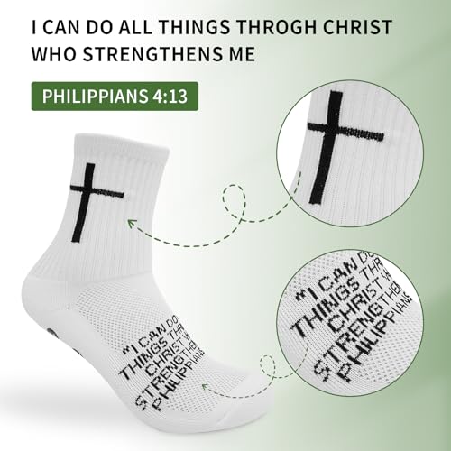 Youth Grip Soccer Socks with Cross - Anti-Slip Grips Kids Socks with Bible for US 5-102