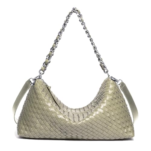 JINMANXUE Woven Bag for Women, Fashion Top Handle Shoulder Bag Soft Vegan Leather Shopper Bag