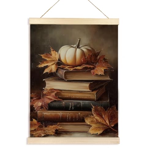 Hiuwevt Vintage Fall Wall Art, Dark Academia Pumpkin Book Reading