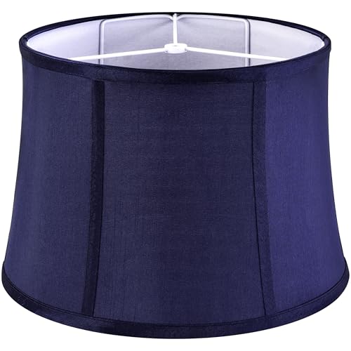GOSO Medium Blue Lamp Shade for Table Lamps Floor Lamp Modern,12x14x10 inch (Spider) Natural Fabric Faux Silk Lamp Shades Replcement,Tiffany Drum Lampshade for Bedroom/Living Room Easy Assembly