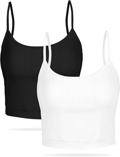 2PCS Spaghetti Strap Crop Top,Black+White,l