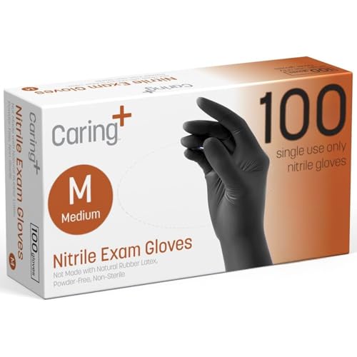 Caring Nitrile Exam Gloves,100 Count, Black (Medium)