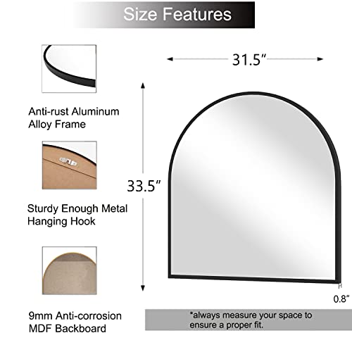Neuweaby Arched Wall Mirror, Arched Bathroom Mirror, Fireplace Mantel Mirror, Wall Mounted 33"X31" Large Black Arch Mirror W/ Metal Frame, Entryway Mirror Bedroom #TOP3