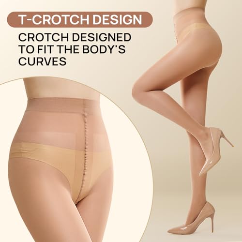 MANZI 2 Pairs Sheer Tights for Women 40 Denier T-Crotch Pantyhose Sheer to Waist Tights High Waist Stockings(1 Pair Black + 1 Pair Natural Nude,S/M)3