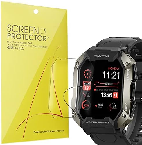 Compatible for AMAZTIM C20 Smart Watch Screen Protector, Lamshaw [6 Pack] Full Coverage TPU Clear Film Compatible with Kospet Tank M1 Pro Smart Watch / Slothcloud Smart Watches/C20 Military Smart Watch/PYRODUM GT600 Smart Watches (6 PACK)