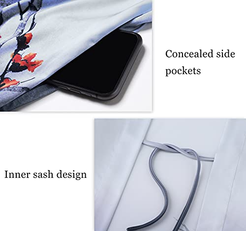 Image of PRODESIGN Kimono Robe for Women - Long Satin Sleepwear Silky Kimono Cover-Up Nightgown Japanese Bathrobe Loungewear Blouse