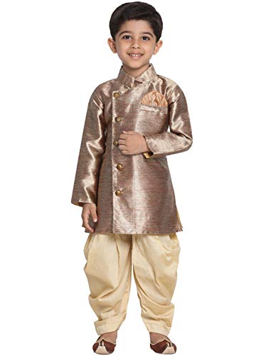 JBN Creation Boys' Gold Cotton Blend Sherwani Style Kurta Set(VASBSW121GO_14)