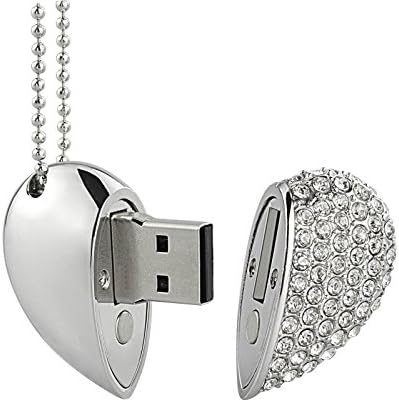 A Plus+ Pack of 10 Crystal Heart 8GB USB Flash Drive Silver Metal Heart USB