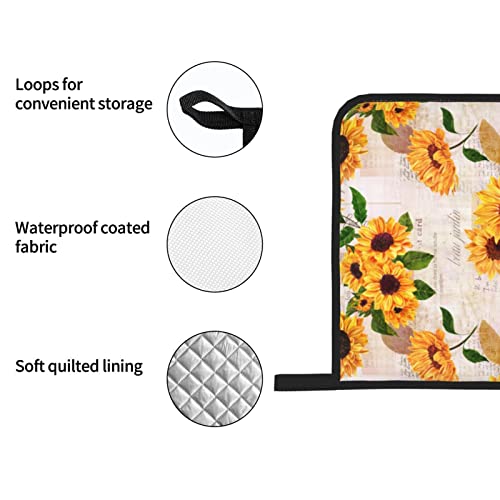 Nhbfcds Sunflower Print Oven Mitts And Pot Holders Sets, 4 Piece Set, Heat Resistant Polyester Gloves And Pads For Kitchen Cooking Baking Grilling Bbq, One Size #TOP4