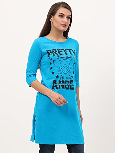 Image of FLEXIMAA Women's Cotton Printed Round Neck 3 /4 Sleeve Color Size Long Top