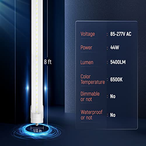 Shinestar 20-Pack 8Ft Led Bulbs, 44W 6500K Daylight, Ballast Bypass, Dual-End, F96T12 Led Replacement For T8 T10 T12 Fluorescent Light, Fa8 Single Pin, Clear Cover #TOP1
