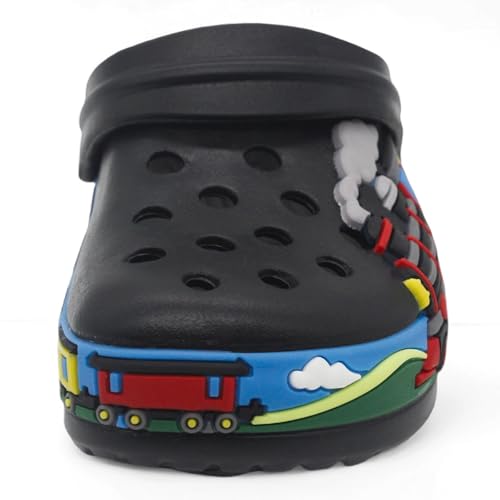 Image of Boys Girls Toddler Clogs Little Kids Slip on Slides Sandals Slippers Cute Cartoon Train Pattern Garden Clogs Summer Indoor Outdoor Beach Pool Water Shoes