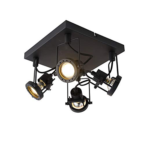 Qazqa Plafón industrial negro 4 luces - SUPLUX Acero Cuadrada Adecuado para LED Max. 4 x 50 Watt