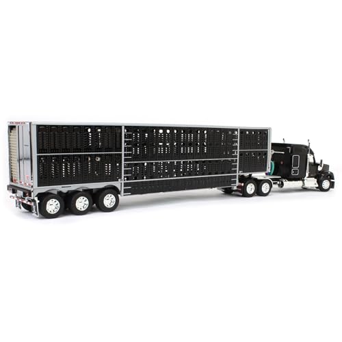 Camión Kenworth W990 escala 1/64 con remolque negro plata miniatura 3