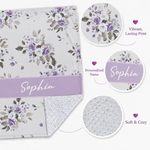 Image of Personalized Baby Blanket for Girls, Custom Nursery Blanket with Name, 30 x 40 Inch Soft Minky Blanket for Baby Toddlers, Newborn Print 06