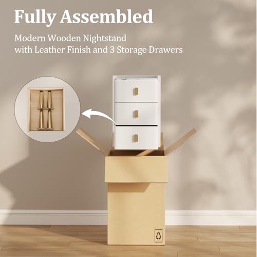 AQIMUELE Narrow Nightstand with Drawers, Narrow Side Table Leather, Small Bedside Tables for Bedroom. (White) by AQIMUELE - Image 7
