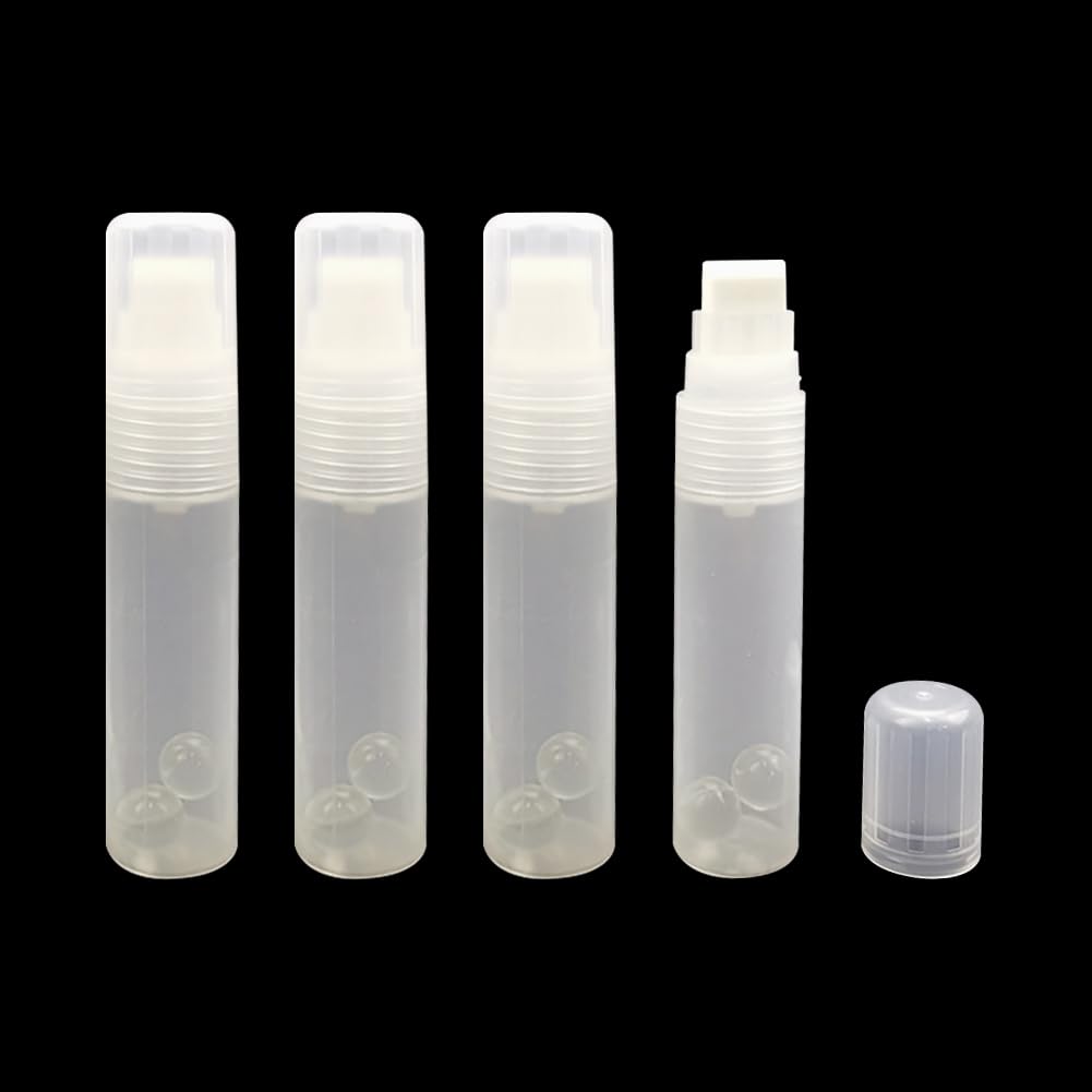 Hugede White 4 Pcs 15Mm Empty Paint Pens Refillable Painting Markers Fine Point Painting Pens Watercolor Brush Pens Fillable Paint Markers Plastic Permanent Markers For Paper Drawing