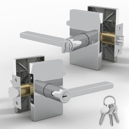 Image of Mega Handles Glamor Entry Lever & Lock Door Handle Set for Hallway, Closet and Bathroom, Heavy Duty Door Levers, Fits All Standard Door Sizes, Screws Included - Polished Chrome (1 Pack)