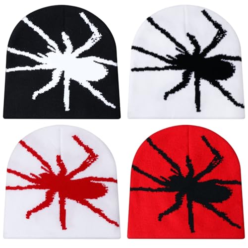 Image of Ramede 4 Pcs Y2k Beanie - Double Sided Graphic Beanies for Men and Women, Acrylic Knitted Y2k Hats Accessories