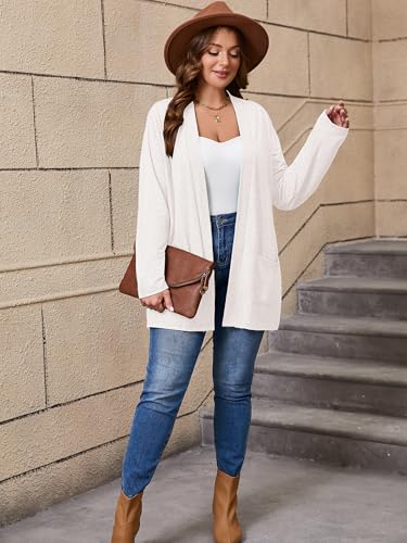 Image of AusLook Plus Size Lightweight Cardigans for Women Open Front Pockets Jacket | 1X-5X,Soft Stretch,Long Sleeve,Longline Coverage,Dress Jeans Layer,Work Travel Style,Spring Fall Wear