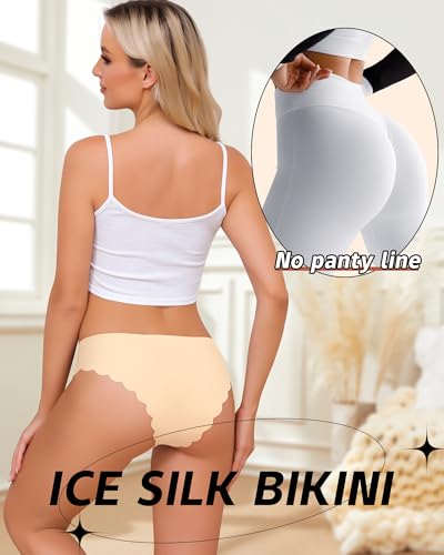 Image of LEVAO Seamless Underwear for Women No Show Ice Silk Bikini Breathable Hipster Wavy Sides Invisibles Panties 7 Pack S-XL