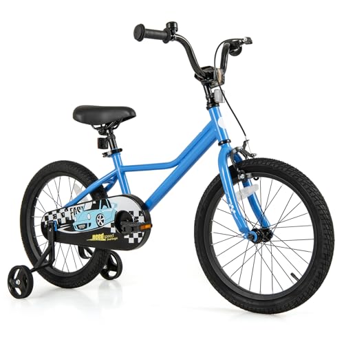Image of BABY JOY Kids Bike, 12 14 16 18 Inches Car Pattern Sporty Bicycle w /Removable Training Wheels, Hand & Coaster Brakes, Adjustable Seat & Handlebar, Girls Boys Bike