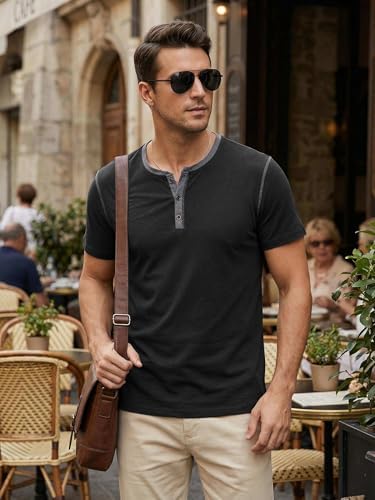 Mens Henley Shirts Short Sleeve Casual Summer T-Shirt Basic Tops — view 2