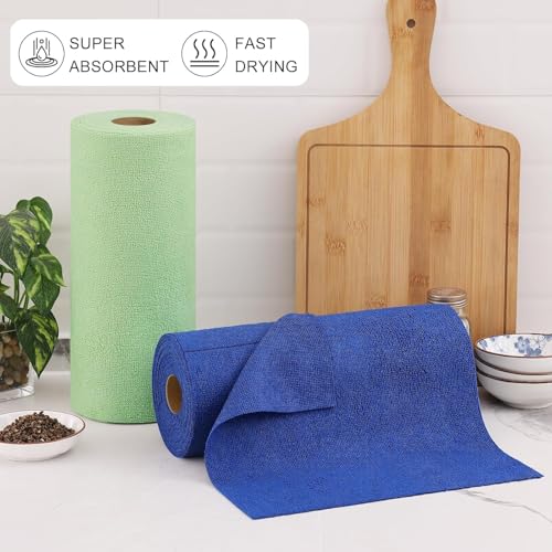 Image of SAMEZONE Microfiber Cleaning Cloth Roll 25x25 cm - Reusable, Washable Tear-Away Cleaning Rags for Home, Kitchen Surfaces, Garage & Auto Detailing Car, Dishes Cleaning Towels 20 Pack (1, Dark Blue)