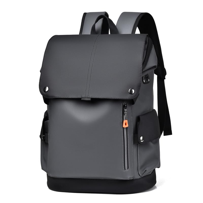 Men’s Waterproof Backpack Large Capacity PVC Travel Bag with Colorblock Design and Ergonomic Shoulder Straps for Work or Daily Use(Blackgray)