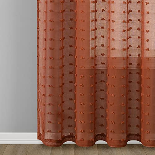 Terracotta Rust Sheer Curtains 120 Inches Long 2 Panels For High Ceiling Patio Sunroom Garden Windows Extra Long Semi Sheer Textured Curtains 10Ft Long Curtains Grommet 52X120 Orange Rust #TOP5