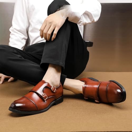 Leather Men Dress Shoes Loafers New Double Strap Buckles Designer Casual Leather Shoes for Men Business Formal Wedding Shoe2