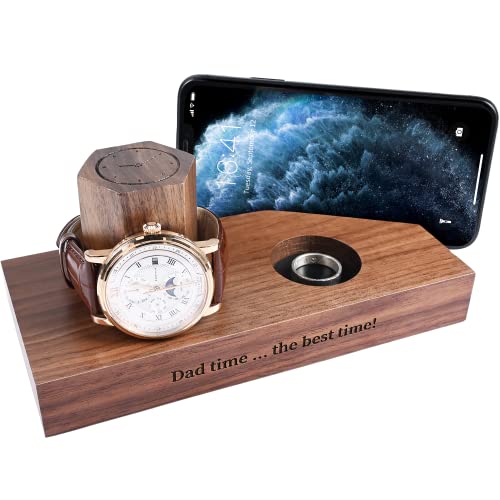 Dad Gifts from Daughter Son Kids Wife,Best Birthday Gifts for Dad Men Stepdad Husband,Wood Phone Docking Station Watch Stand Nightstand Organizer,Personalized Cool Dads Gift Ideas