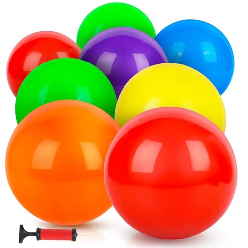 AMOR PRESENT 8PCS Inflatable Playground Balls 8.5Inch Bouncing Sensory Balls with Hand Air Pump for Kids Birthday Parties