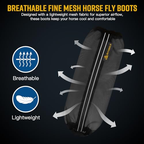 Image of Fly Boots for Horses Set of 4,Universal Size Fine Mesh Horse Fly Boots with Built-in Metal Support,Fly Leggings for Horses with Fleece Trimming and Reflective Webbing (Black)