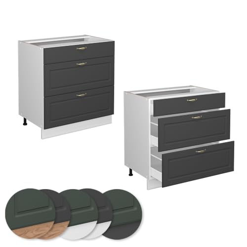 Miniatura 6 de Vicco Mueble Bajo De Cocina Fame-Line, Antracita-Oro, 80 Cm Con 3 Cajones, Sin Encimera, Para Combinar Con Otros Módulos De La Serie Fame-Line