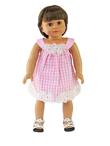 American Fashion World Pink and White Checkered Dress for 18-Inch Dolls | Premium Quality & Trendy Design | Dolls Clothes | Outfit Fashions for Dolls for Popular Brands
