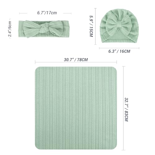 Image of AQOKKA Newborn Receiving Blanket with Bow Hat Mittens Wooden Card Set Wheat-Pattern Newborns Toddler Baby Boy Girl Nursery Swaddle Wrap