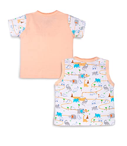 Image of mustmom Newborn Baby Cotton Jhabla Set | 0-3 Months | Combo of 1 T-Shirt, 1 Vest & 2 Shorts Set | Soft Breathable Summer Wear | Gift Set