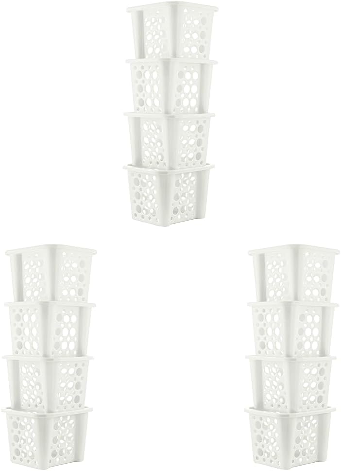 Mini Stackable White Storage Containers with Open Tops, 12 Pack, Great Organizing Bins for Pantry, Closet, Bedroom, and all Storage, 7.6” x 6.7” x 5.3”