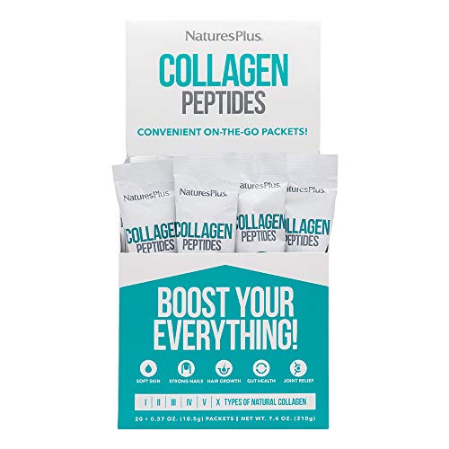 NaturesPlus Collagen Peptides - 20 Stick Packets - Hair Skin Nail & Joint Health Immune System Support - Non-GMO Gluten Free - 20 Servings