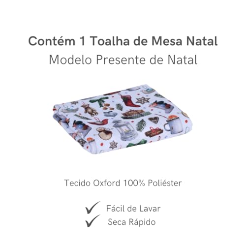 Toalha de Mesa Natal Retangular 8 Lugares 2,50x1,40m Mesa Posta Natalina (3 - Enfeites de Natal)