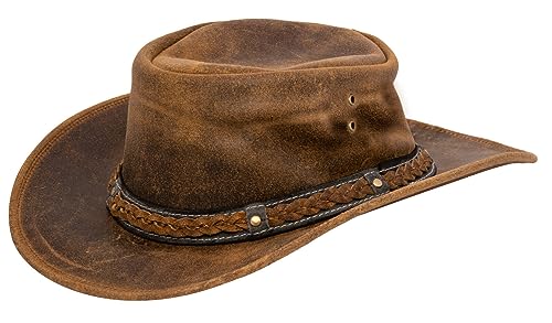 Chapeau cowboy aussie en cuir véritable australien outback chapeau de brousse