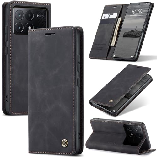 Azororo Handyhülle für Xiaomi Poco X6 Pro 5G Hülle Premium Lederhülle Flip Hülle Magnet Tascher Kartenfach Standfunktion Klapphülle Schutzhülle für Xiaomi Poco X6 Pro, Schwarz