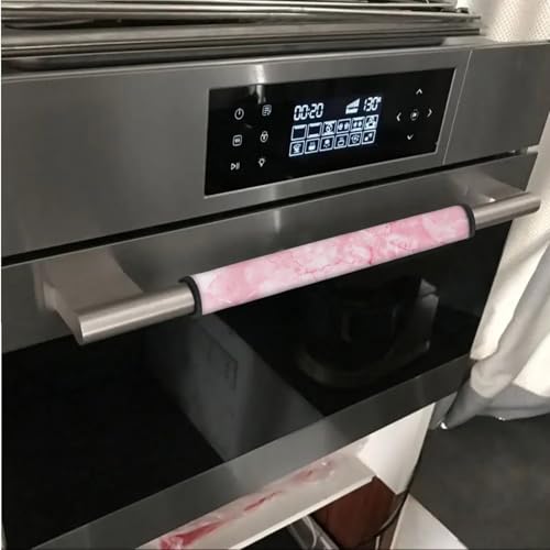 Image of 6 PCS Fridge Oven Door Handle Covers Washable Microwave Dishwasher Door Cloth Protector Anti Slip Water-Resistant Easy Installation Keep Off Smudges, Fingerprint, Stain, Pink Marble