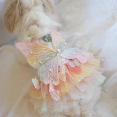 FLAdorepet Vestido de fantasia de cachorro com asas de borboleta, vestido de princesa de gato de est