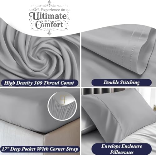 GF 100% Organic Bamboo Bedding Set 4 Pieces 300tc Luxurious sateen weave Duvet Cover, 2 x Pillow Cases & Extra Deep 40cm Fitted Sheet. (Grey, Double Size) - Image 3