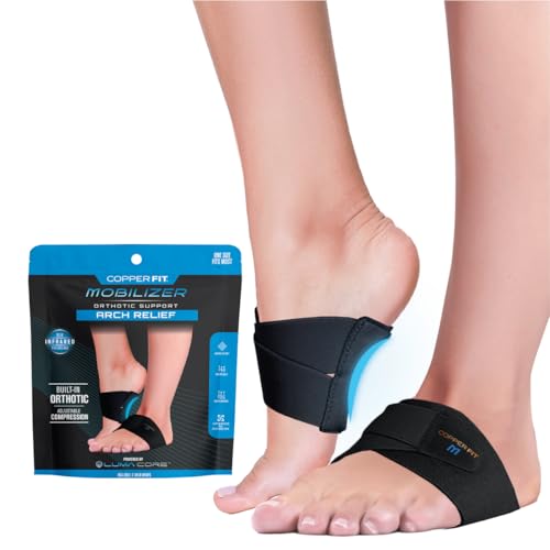 Copper Fit Mobilizer Arch Flex Wrap – Adjustable Compression – Advanced Relief & Recovery from Foot Pain, Plantar Fasciitis, Heel Spurs, Swelling & Inflammation – One Size Fits Most - Foot Support for Men & Women