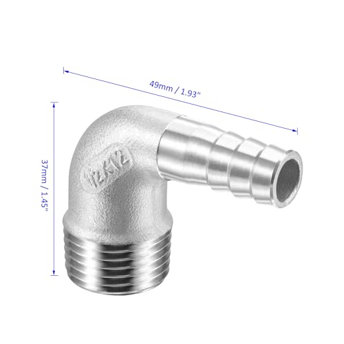 M METERXITY 2 Pack Hose Barb Fittings - 90 Degree Elbow Stainless Steel 12mm Pipe Connector Apply to Water Fuel (G1/2 Male Pipe) - Image 4